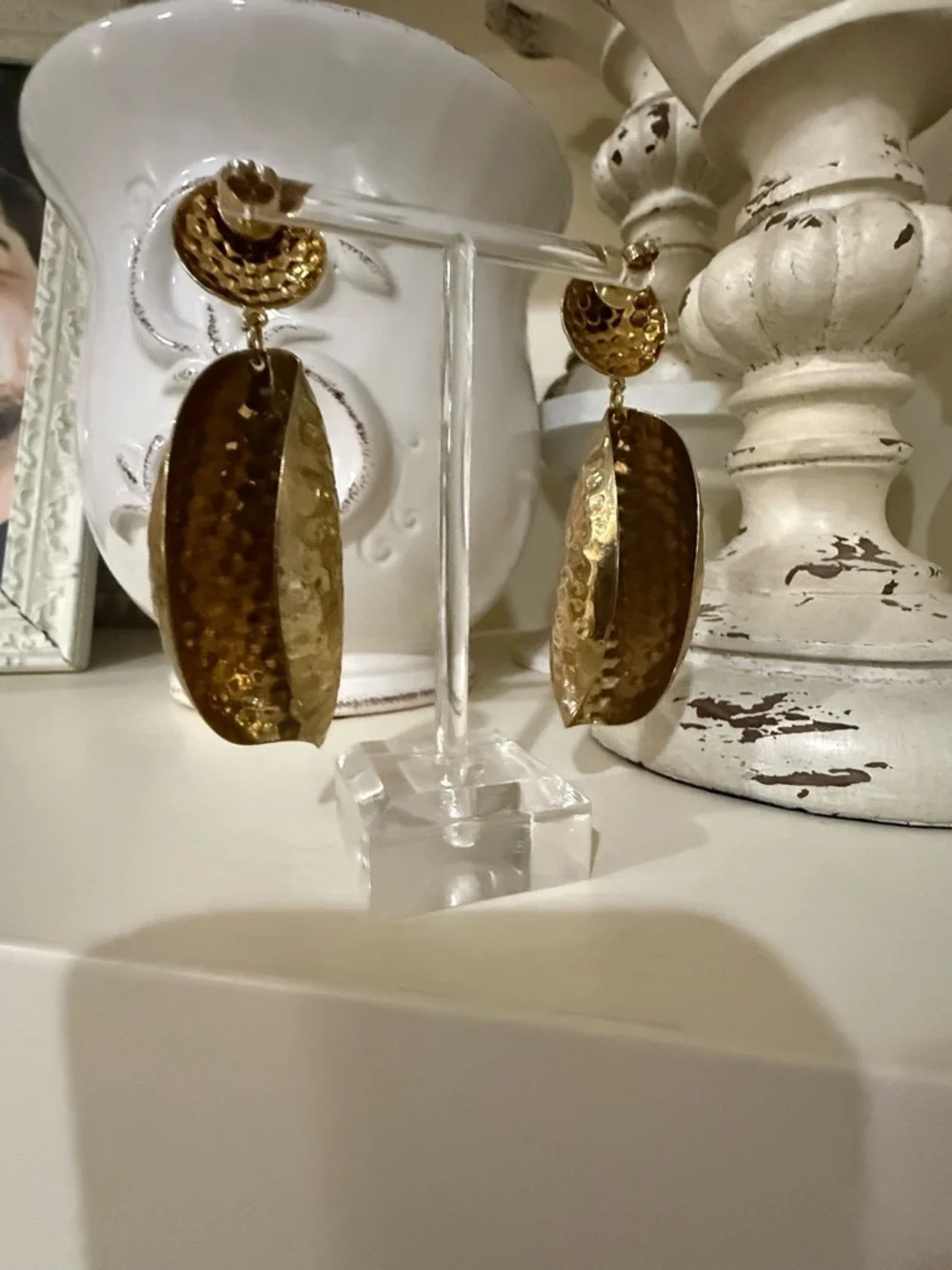 Vintage Gold Tone Hammered Statement Earrings